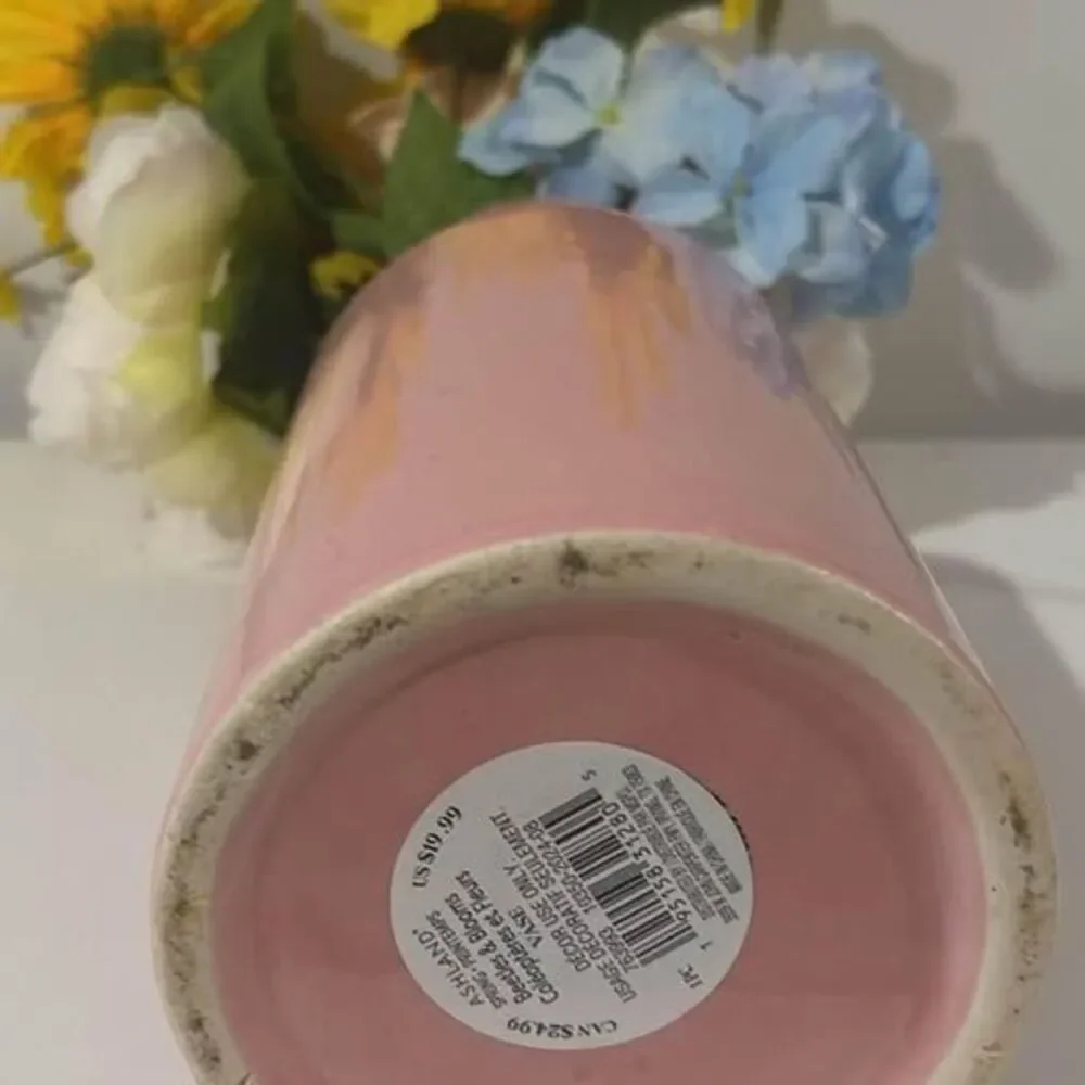 Ashland Pink Floral Ceramic Vase with Artificial Flowers